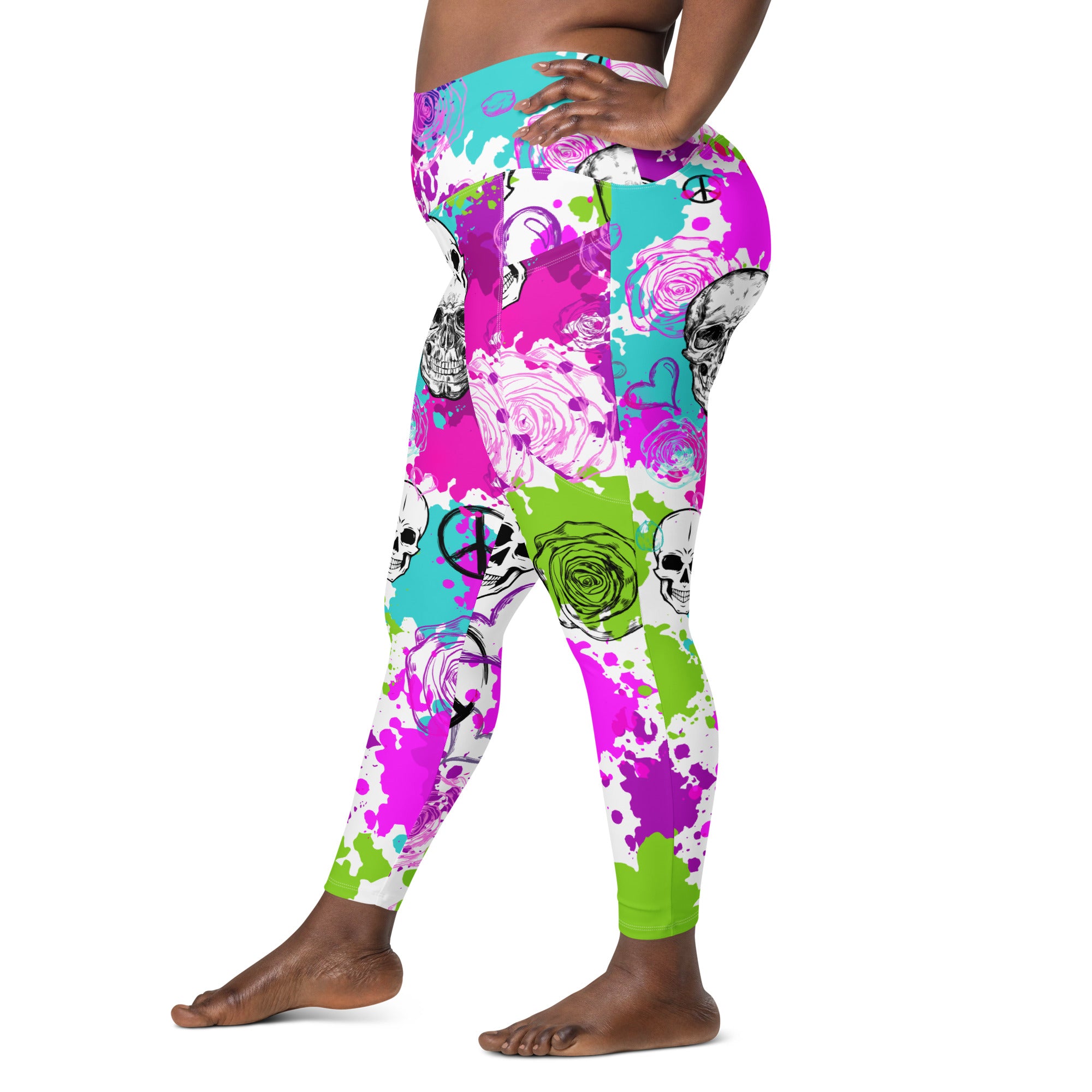 Floral Goth Skull Leggings with Pockets | All Sizes